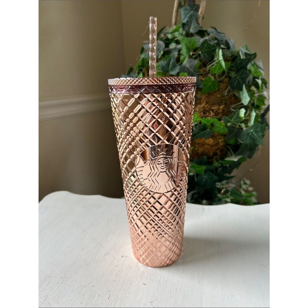 Starbucks Metallic Rose Gold Studded Tumbler with Straw